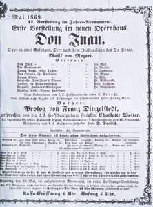 Wolfgang Amadeus Mozart (1756-91) "Don Juan" (Don Giovanni) előadását hirdető plakát 1869. május 1869